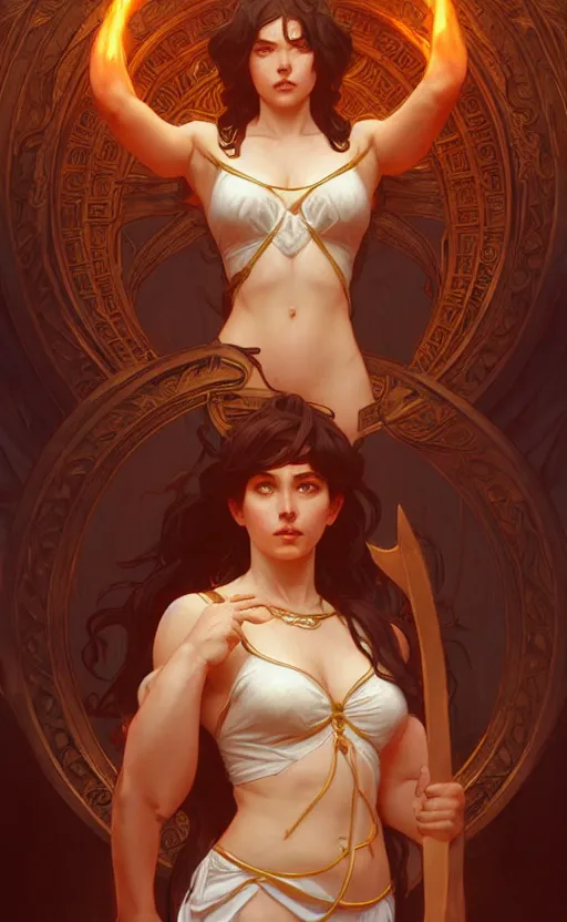 Image similar to the goddess hestia, intimidating, greek mythology, intricate, upper body, highly detailed, digital painting, artstation, concept art, sharp focus, cinematic lighting, illustration, art by artgerm and greg rutkowski, alphonse mucha, cgsociety