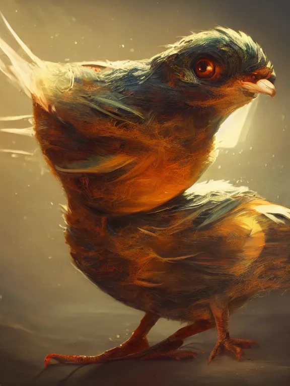 Image similar to fine painting of a mutated baby bird, 8 k, ultra realistic, lens flare, atmosphere, glow, detailed, intricate, full of colour, cinematic lighting, trending on artstation, 4 k, hyperrealistic, focused, extreme details, unreal engine 5, cinematic, masterpiece