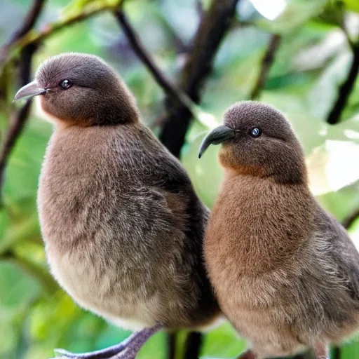 Image similar to two cute kiwi birds leaning against each other