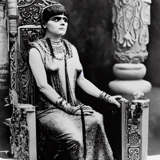 Image similar to Theda Bara as Cleopatra in her throne room