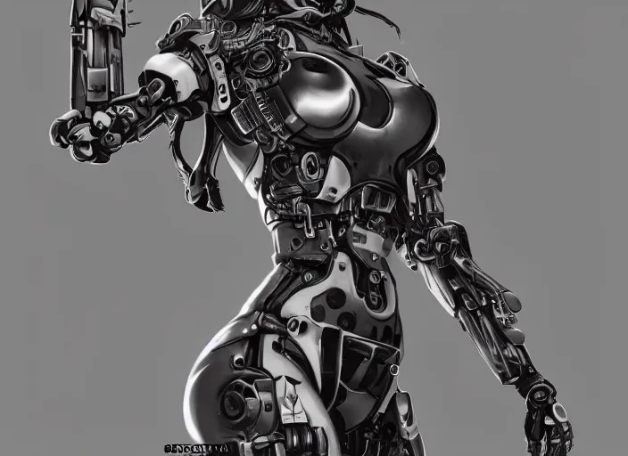 Image similar to full body portrait of a mecha girl with human tattoos, intricate, octane render, ultrafine detailed, character design, trending on artstation