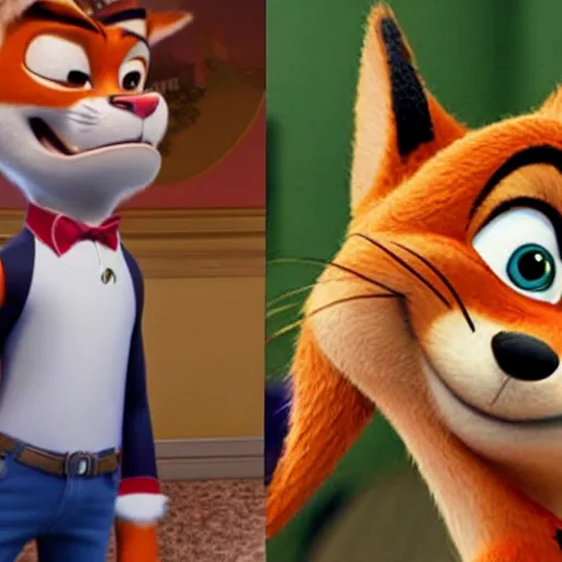 Image similar to nick wilde from zootopia with the body of madonna