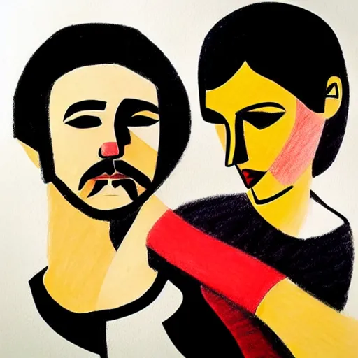 Image similar to a drawing of a man and a woman in the style of jarek puczel