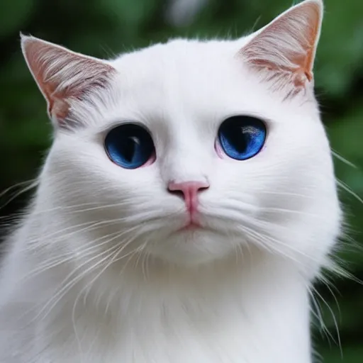 Prompt: meme white cat big eyes a lot of fur cute highly detailed high - quality photo realistic 8 k