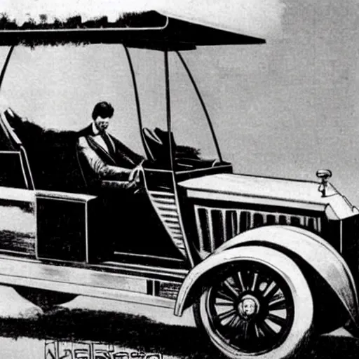 Prompt: nikola tesla driving a modern tesla model s in 2 0 2 5