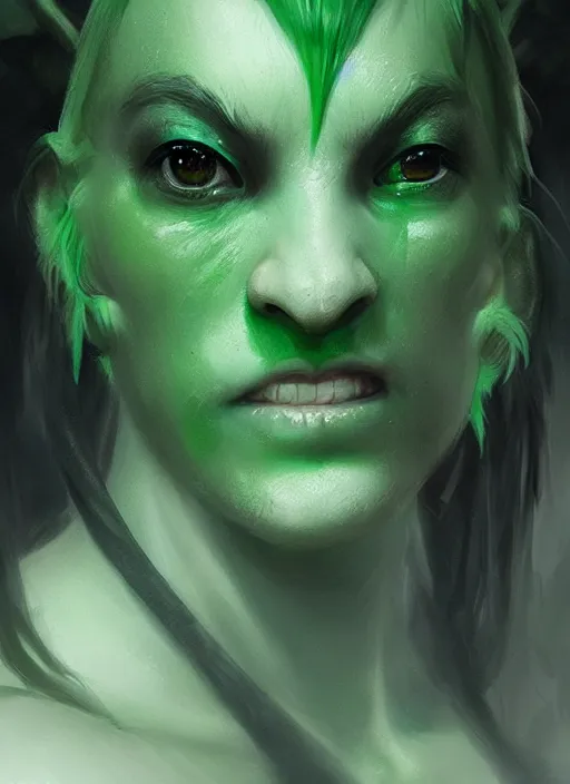 Image similar to green orc female, light green tone beautiful face by wenjun lin