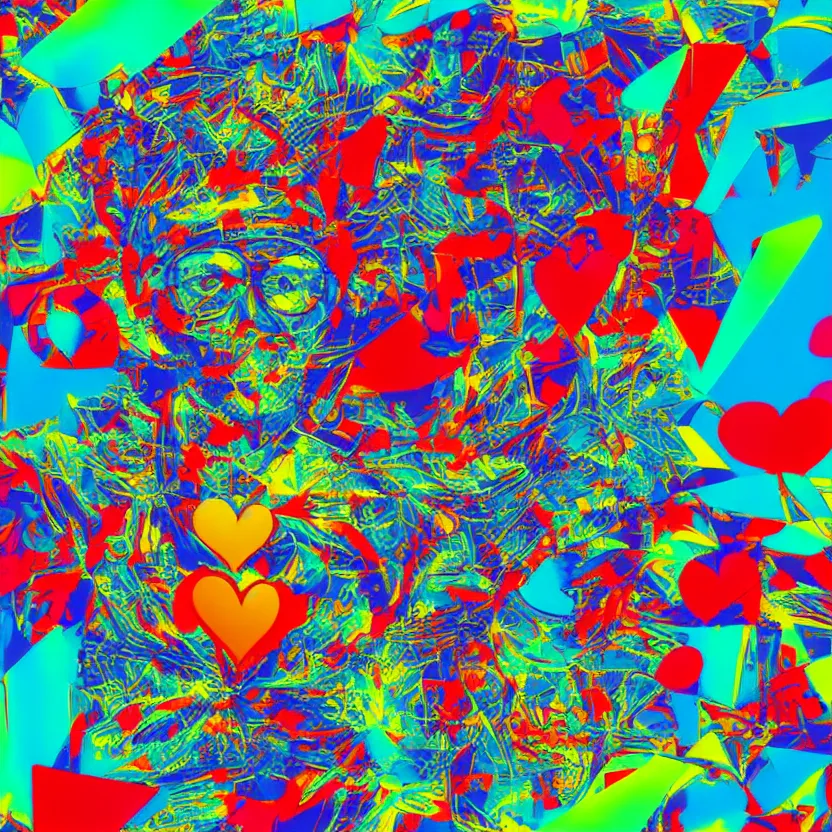 Prompt: flying atoms, drak love, a pop art painting by Derek Gores, shutterstock contest winner, pop art, anaglyph effect, glitch art, anaglyph filter