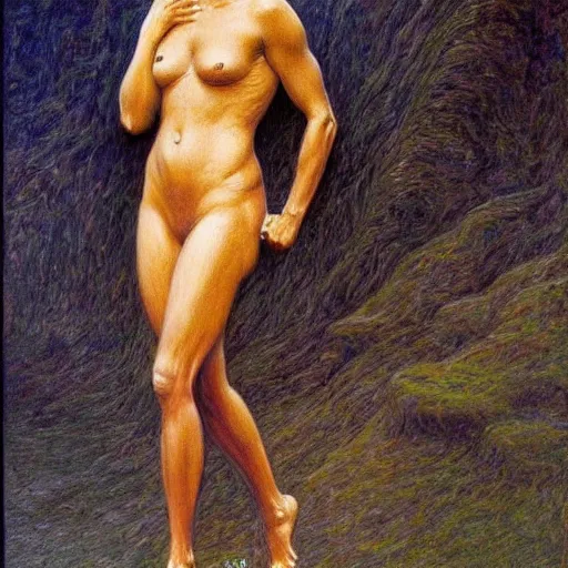 Image similar to full body of Jennifer Aniston painted by Jean Delville, masterpiece