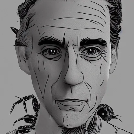 Image similar to Jordan Peterson made from lobsters, artstation