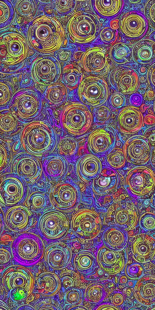 Prompt: a seamless pattern of Cybernetic Eyes with intricate reflections and circuits, colorful, fantasy, vivid colors, symmetrical, large motifs, concept art, sharp focus, digital art, Hyper-realistic, perfect symmetry, karim rashid, Marc Newson, 4K, Unreal Engine, Highly Detailed, HD, Dramatic Lighting by Brom, trending on Artstation, photorealistic, masterpiece, smooth gradients, no blur, sharp focus,insanely detailed and intricate, cinematic lighting, Octane render, epic scene, 8K