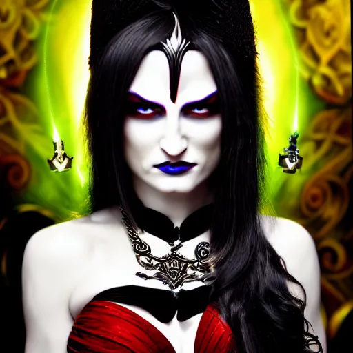 Image similar to professional portrait photography, evil godess, by anne stokes