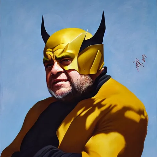 Image similar to greg manchess portrait painting of danny devito as wolverine, medium shot, asymmetrical, profile picture, organic painting, sunny day, matte painting, bold shapes, hard edges, street art, trending on artstation, by huang guangjian and gil elvgren and sachin teng