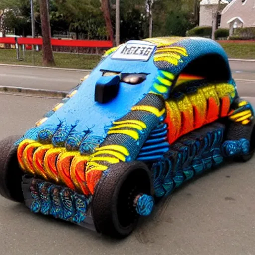 Prompt: centipede themed car