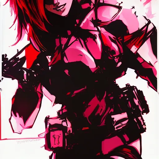 Image similar to Lina Inverse by Yoji Shinkawa, heavy outlines, bright and contrasting colors, beautiful and cool. Trending on ArtStation