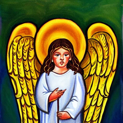 Image similar to biblically accurate angel, painting