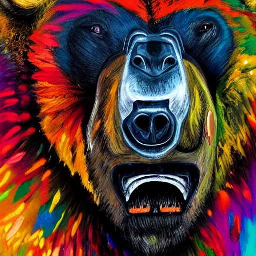 Image similar to a head and shoulder portrait of bear beast-man painted in the colorful and expressive style of Kotwdq, trending on Artstation 8k photorealistic