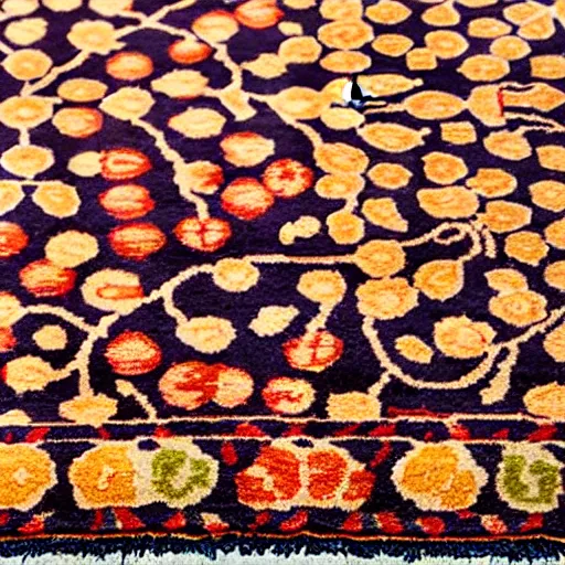 Prompt: closeup photo persian rug with mango fruits ornament