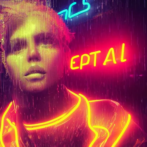 Image similar to splashes of neon, portrait made out of rain, trending on artstation, epic composition, emotional, beautiful, rendered in octane, unreal engine, highly detailed, realistic, galaxy background