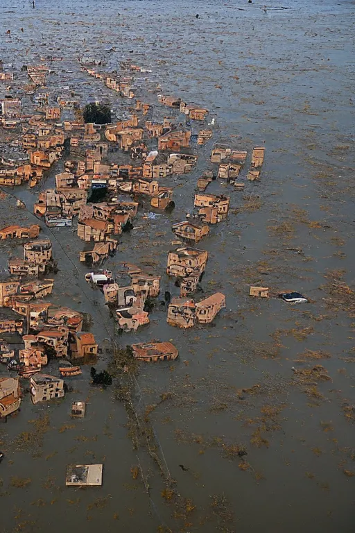 Image similar to a flooded Pescara City filled with orange juice, horror 1024 A