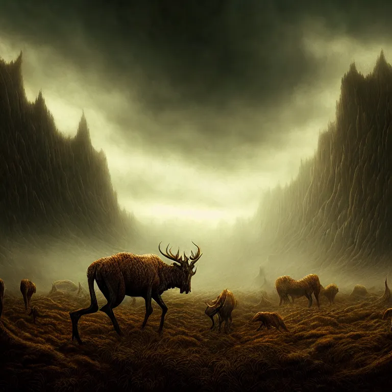 Image similar to epic professional digital art of startling hungry landscape, faint golden moody atmospheric lighting, painted, intricate, detailed, detailed, foreboding, by leesha hannigan, wayne haag, reyna rochin, ignacio fernandez rios, mark ryden, iris van herpen,, epic, stunning, gorgeous, much wow, cinematic, masterpiece.