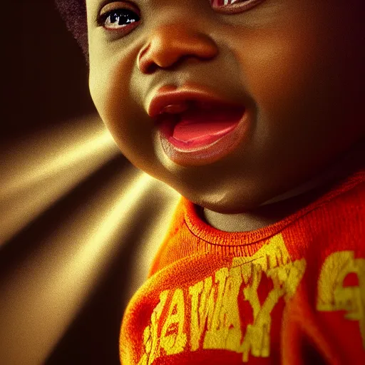 Image similar to james brown baby, splash art, detailed face, photorealistic facial features, cinematic lighting, dramatic, octane render, long lens, shallow depth of field, bokeh, anamorphic lens flare, hyper detailed, 3 5 mm film grain