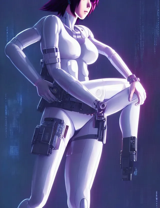 Image similar to a fullbody portrait of motoko kusanagi ghost in the shell, finely detailed features : : gits sac twenty forty five netflix : : by ilya kuvshinov, rossdraws, artgerm, sola digital arts, production ig, anti aliasing, raytracing : :