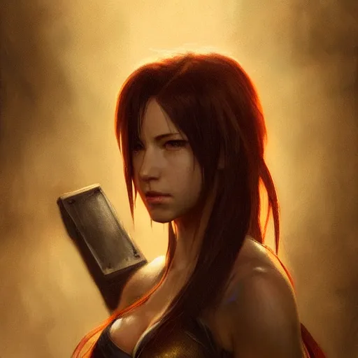 Prompt: Tifa Lockhart portrait, atmospheric lighting, painted, intricate, volumetric lighting, beautiful, rich deep colors masterpiece, golden hour, sharp focus, ultra detailed, by Leesha Hannigan, Ross Tran, Thierry Doizon, Kai Carpenter,Ignacio Fernández Ríos