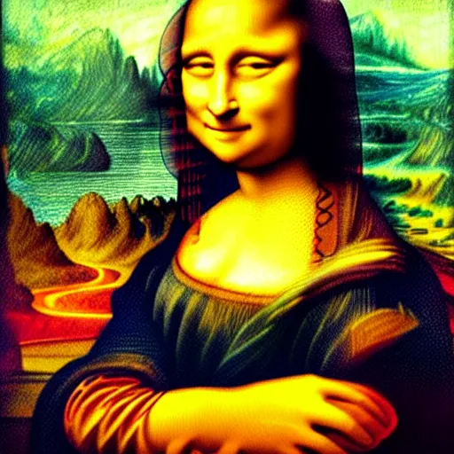 Image similar to a painting of the mona lisa in the style of van gogh