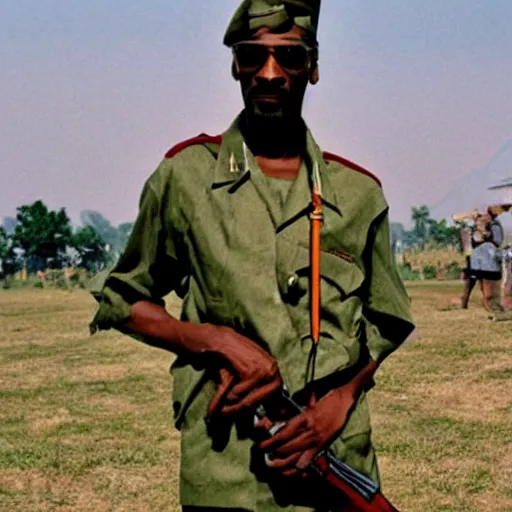 Image similar to Snoop Dogg as a soldier in Vietnam, award winning historical photograph