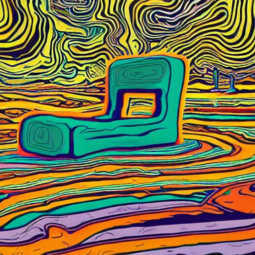 Image similar to thegodric forest settee monolithic monuments by dan mumford and tom thomson, 8 k resolution digital art. lot of neons. trending on artstation. psychedelic luminus rapids vault biscuit