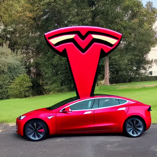 Image similar to a lifesize red tesla 3 made of lizards