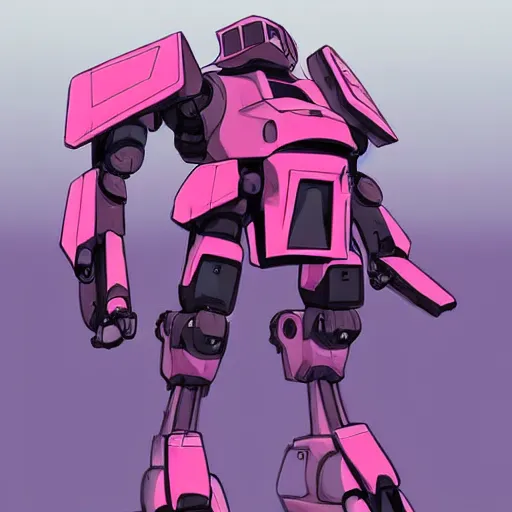 Prompt: concept art of an heavy warmech, pink and cute mech, canons and railguns, photoshop, trending on artstation by alex ichim and evan leep and salvatorre yazzie, # mechanical design, # mecha, # digital 2 d, # character design