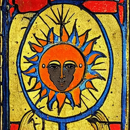 Prompt: Medieval art of a sun god