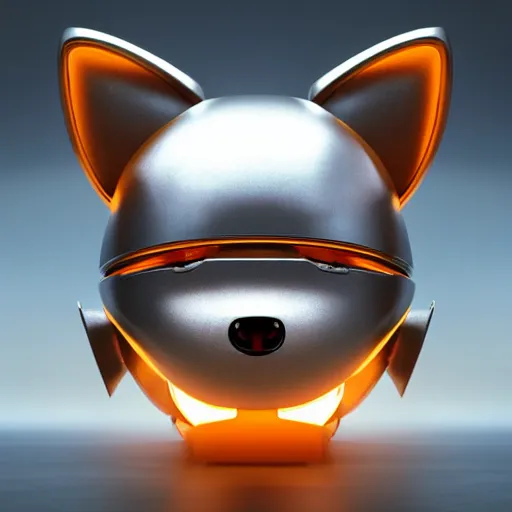 Prompt: product photo of a futuristic stylized pet robot, kitten puppy teddy mix, super cute robot face, big eyes small mouth, large ears, large tail, by artgerm and greg rutkowski and marc newson, alphonse mucha, zaha hadid, side view, volumetric light, detailed, octane render, midsommar - t