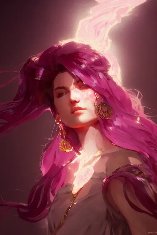 Prompt: A beautiful goddess, with shoulder length mid-length magenta hair, dramatic lighting, dramatic atmosphere, subtle and detailed, by Dustin Nguyen, Akihiko Yoshida, Greg Tocchini, Greg Rutkowski, Cliff Chiang, 4k resolution, heavy contrast, trending on artstation