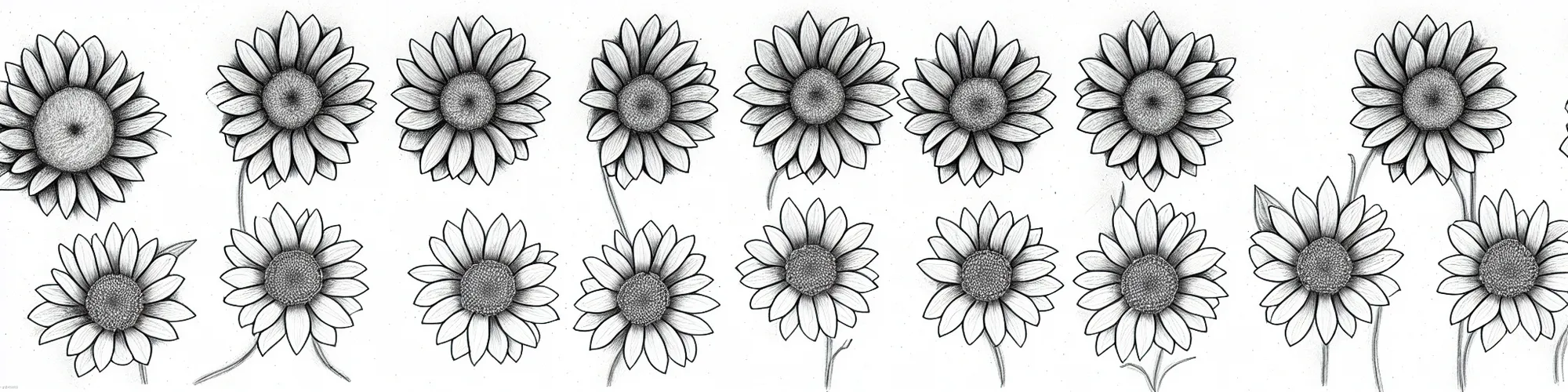 Prompt: excellent flower in various stages of life, line drawing, pencil