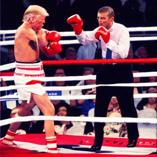 Prompt: live photograph footage of donald trump having a boxing match against joe biden