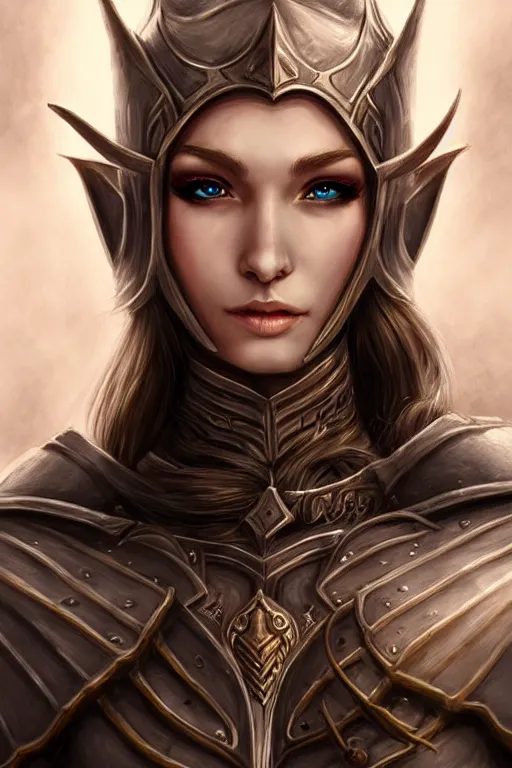 Prompt: head and shoulders portrait of an eldritch knight, elf, beautiful, female, breastplate, magical, high fantasy, d & d, by artgerm, face details, extremely detailed, digital illustration