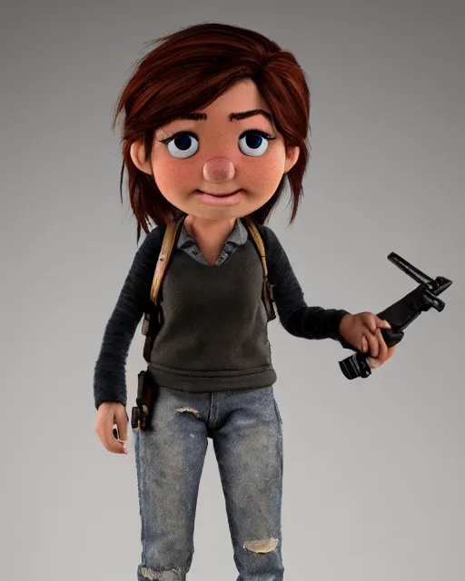 Image similar to ellie from the last of us as a muppet. highly detailed felt. hyper real photo. 4 k.