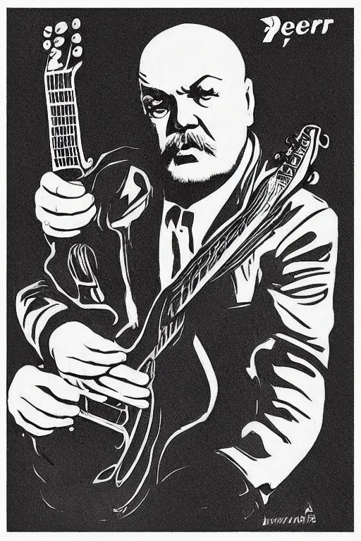 Image similar to “Lenin with Fender Telecaster in a Soviet propaganda poster, in the style of Dmitry Moor”