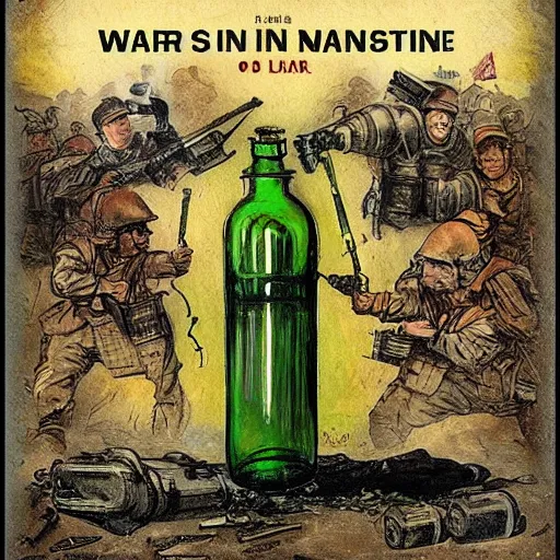 Prompt: war in a bottle,