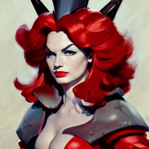 Prompt: greg manchess portrait painting of armored red queen from alice in wonderland as overwatch character, medium shot, asymmetrical, profile picture, organic painting, sunny day, matte painting, bold shapes, hard edges, street art, trending on artstation, by huang guangjian, gil elvgren, ruan jia, randy vargas, greg rutkowski