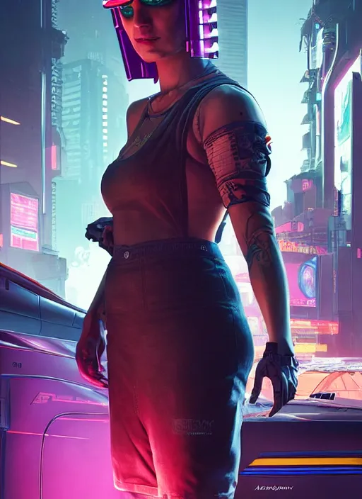 Image similar to portrait of Lesley Nolsen as a character in arabian Cyberpunk 2077, looking at camera, intricate, dystopian, sci-fi, extremely detailed, digital painting, artstation, concept art, smooth, sharp focus, illustration, intimidating lighting, incredible art by artgerm and greg rutkowski and alphonse mucha and simon stalenhag