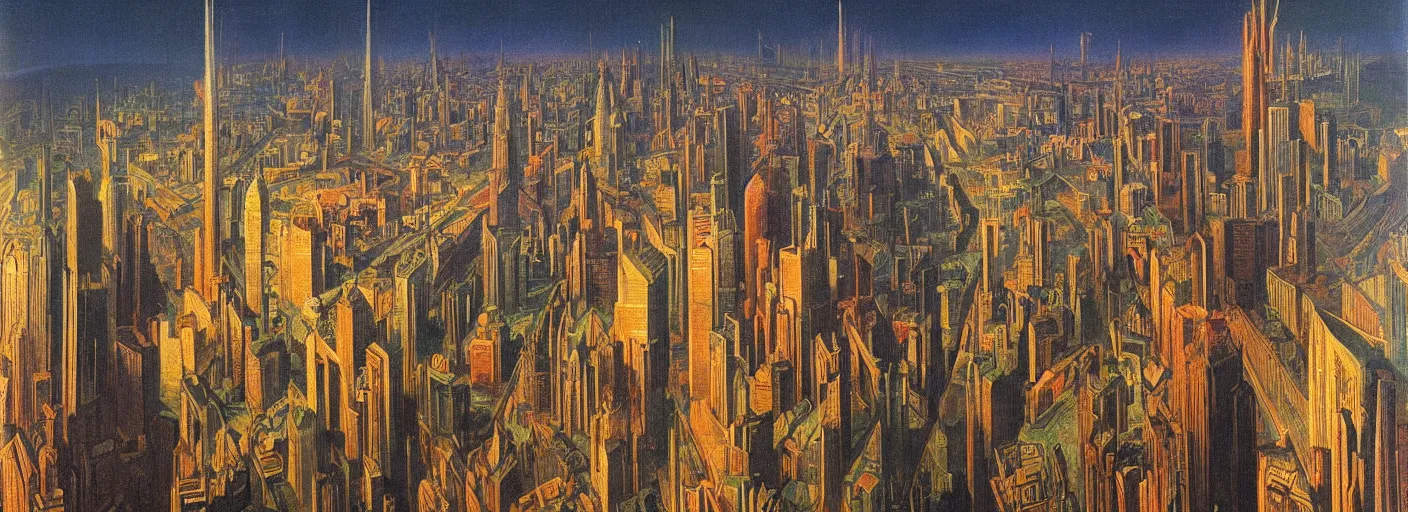 Prompt: a surreal painting of a cityscape by Ernst Fuchs, soft colors, dramatic lighting, smooth, sharp focus, extremely detailed