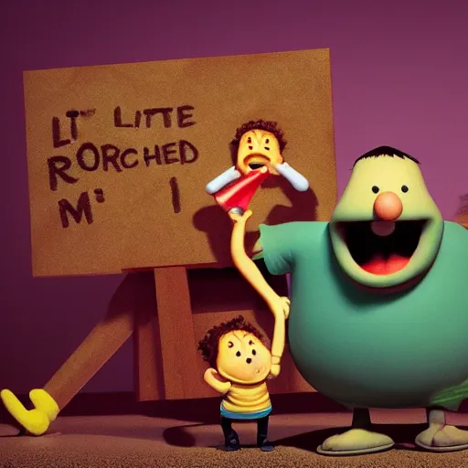 Image similar to little mr cacajose screaming by roger hargreaves and jim henson and norman rockwell, octane render