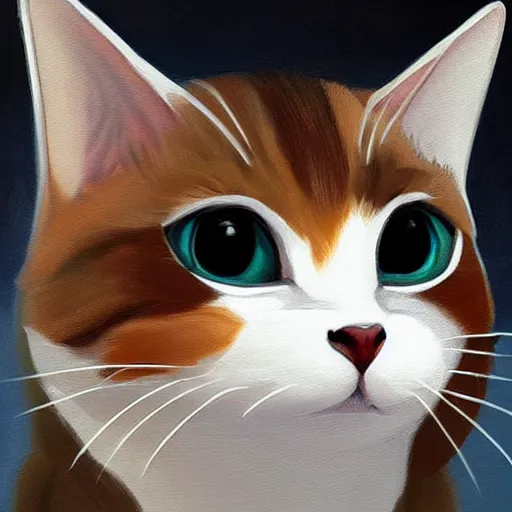 Image similar to cute painting of a round calico cat by apofiss, featured on artstation, pixar