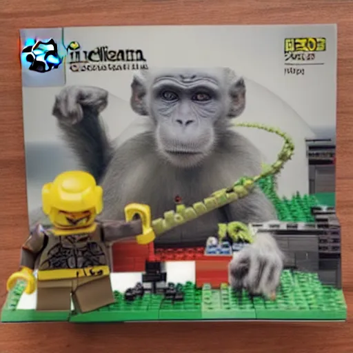 Image similar to lego set of a monkey going crazy on a old man and ripping his legs off