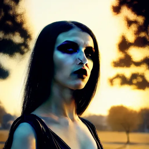 Image similar to photographic portrait of a stunningly beautiful goth emo cyberpunk female in soft dreamy light at sunset, contemporary fashion shoot, by edward robert hughes, annie leibovitz and steve mccurry, david lazar, jimmy nelsson, breathtaking, 8 k resolution, extremely detailed, beautiful, establishing shot, artistic, hyperrealistic, beautiful face, octane render