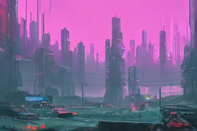 Image similar to cyberpunk landscape, by Simon Stålenhag