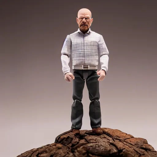 Image similar to walter white action figure, mattel, product photography, studio lighting, depth of field